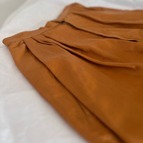 VINTAGE 80s S pleated leather carrot pants camel tan Made in France lined MINT - Picture 12 of 16